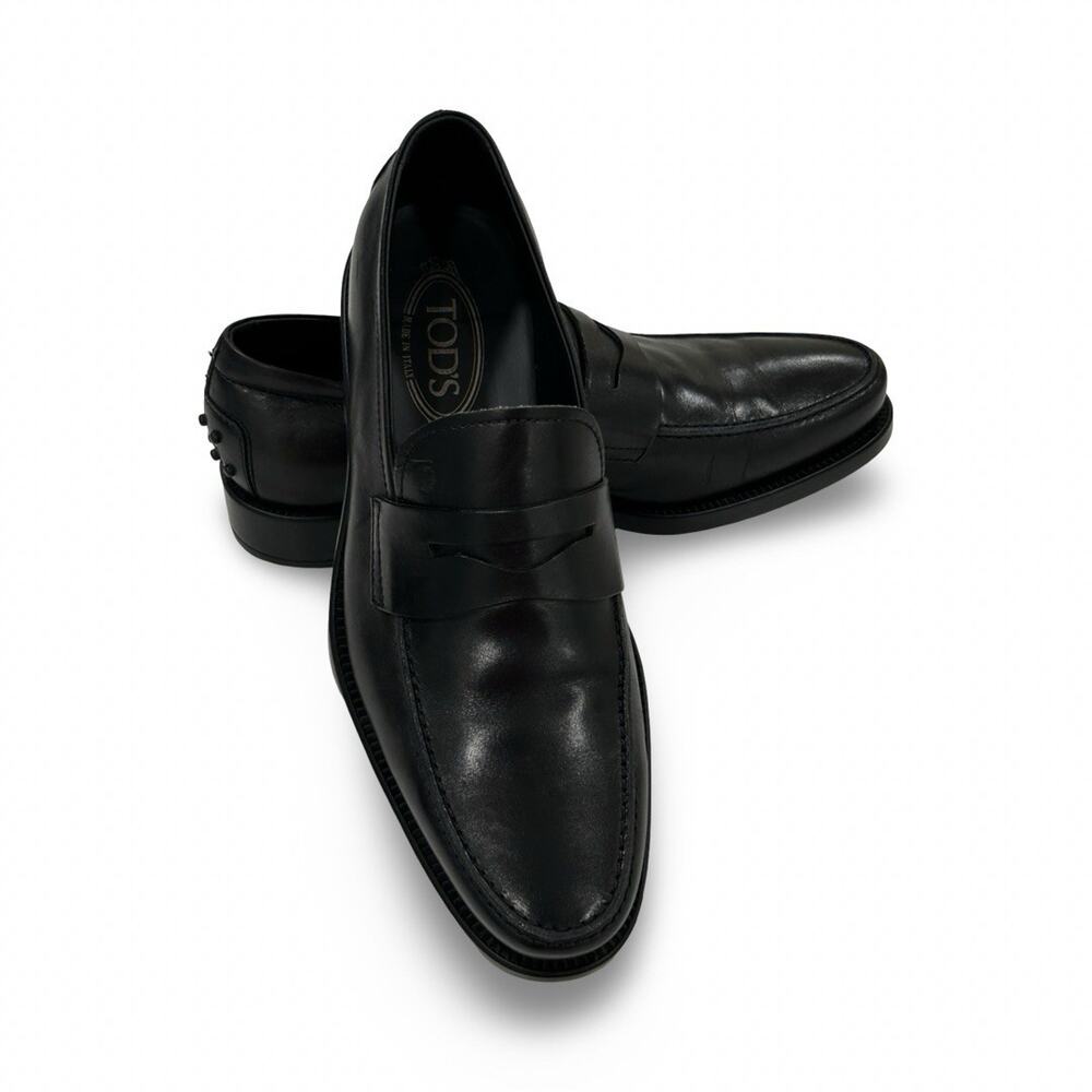 Tods Penny Loafers Shoes Mens Size 8 (US 9.5) in Black Leather Classic Slip On